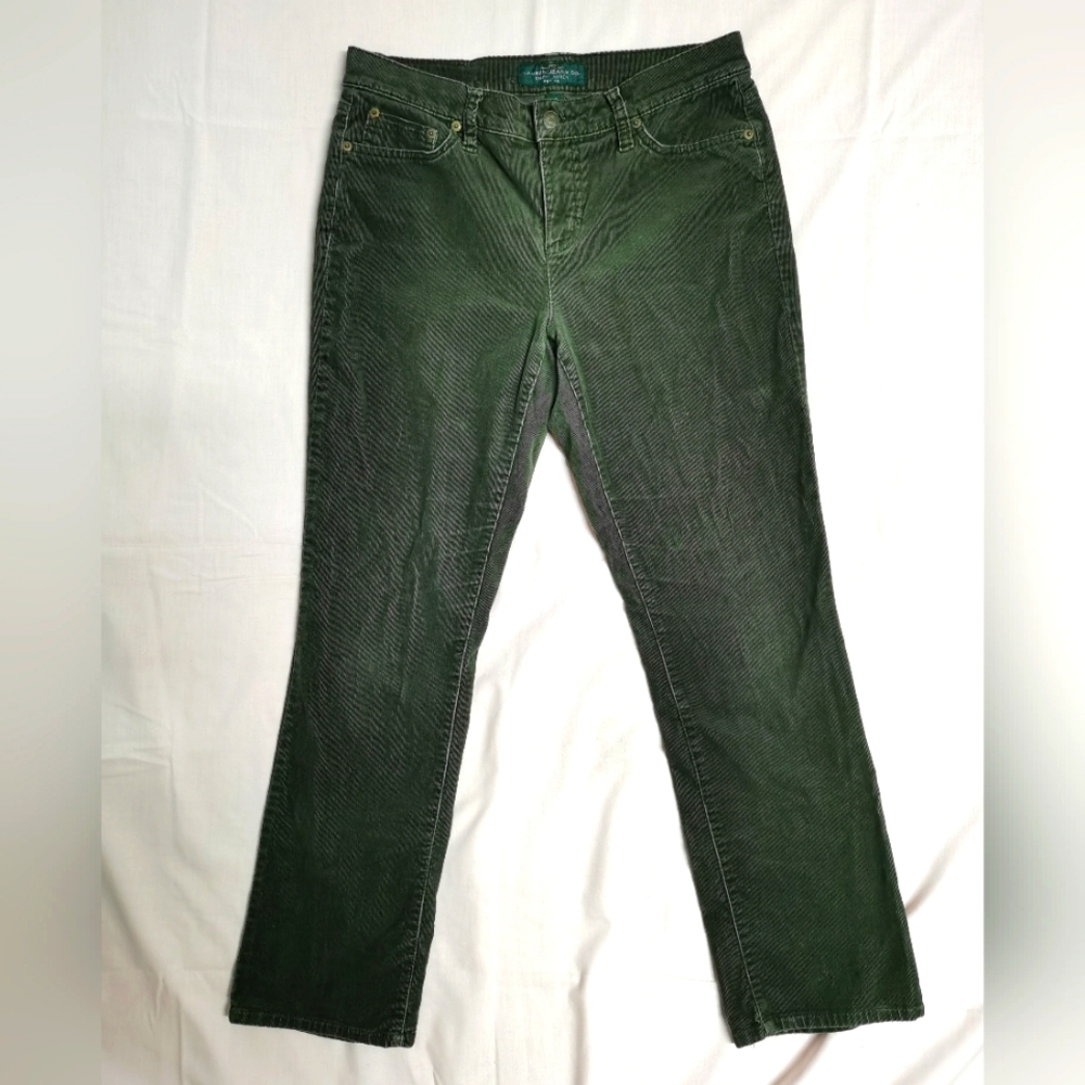 LRL Lauren Jeans Co Women's Corduroy Green Classic Straight Pants 8P
